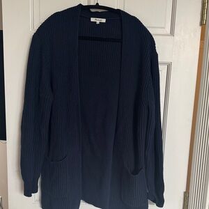 Madewell Dark Navy Ribbed Open-Front Cardigan with Pockets
